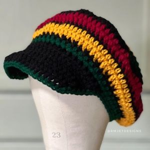 Rasta Poofy Newsboy Cap Slouchy Tam Brim Visor Dreads Red Green Yellow Black